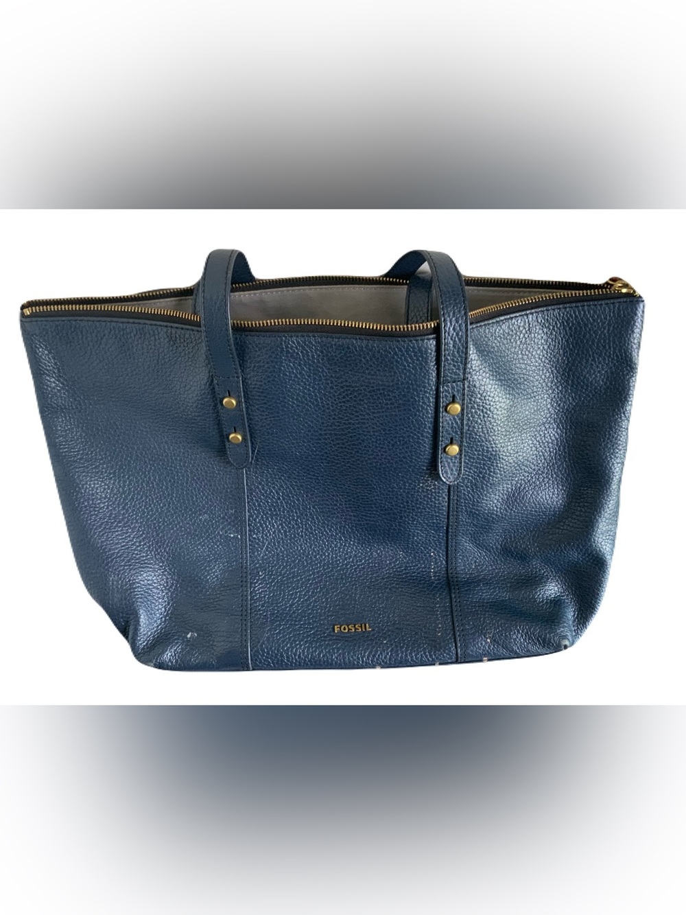 Fossil Carlie Navy Blue Pebbled Leather Tote